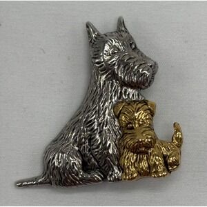 Liz Claiborne Gold‎ Silver Tone Scottish Terrier Mama Baby Dog Pin Brooch
